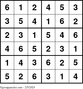The grouppuzzles.com Answer grid for the Sudoku-Junior puzzle for Monday February 5, 2024