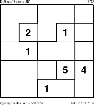 The grouppuzzles.com Difficult Sudoku-5B puzzle for Monday February 5, 2024