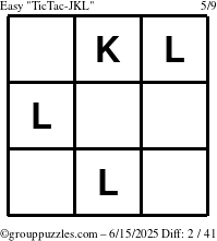The grouppuzzles.com Easy TicTac-JKL puzzle for Sunday June 15, 2025