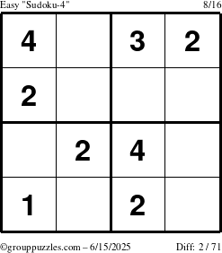 The grouppuzzles.com Easy Sudoku-4 puzzle for Sunday June 15, 2025