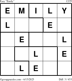 The grouppuzzles.com Easy Emily puzzle for Sunday June 15, 2025