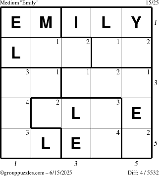 The grouppuzzles.com Medium Emily puzzle for Sunday June 15, 2025 with all 4 steps marked