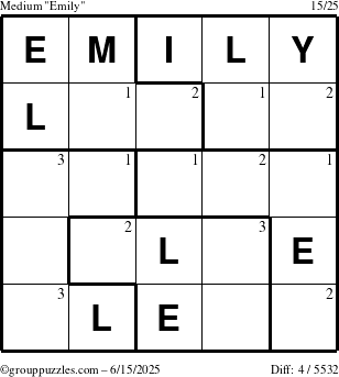The grouppuzzles.com Medium Emily puzzle for Sunday June 15, 2025 with the first 3 steps marked