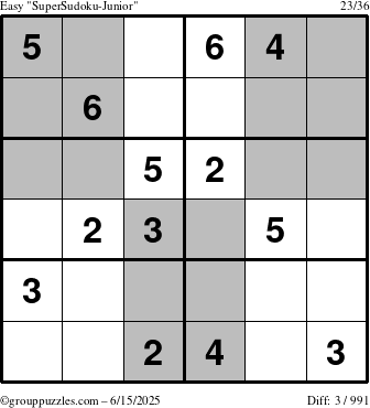 The grouppuzzles.com Easy SuperSudoku-Junior puzzle for Sunday June 15, 2025