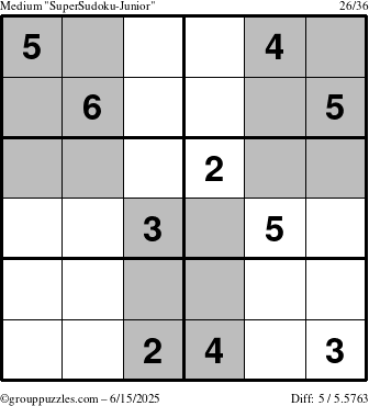 The grouppuzzles.com Medium SuperSudoku-Junior puzzle for Sunday June 15, 2025