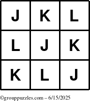 The grouppuzzles.com Answer grid for the TicTac-JKL puzzle for Sunday June 15, 2025