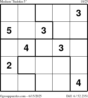 The grouppuzzles.com Medium Sudoku-5 puzzle for Sunday June 15, 2025