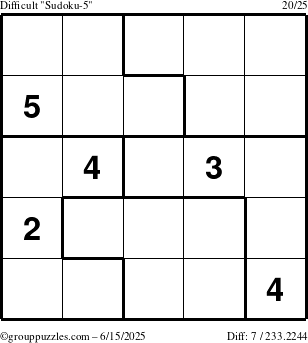 The grouppuzzles.com Difficult Sudoku-5 puzzle for Sunday June 15, 2025