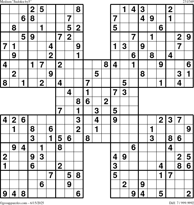 The grouppuzzles.com Medium Sudoku-by5 puzzle for Sunday June 15, 2025