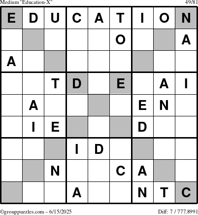 The grouppuzzles.com Medium Education-X puzzle for Sunday June 15, 2025