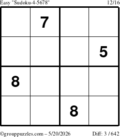 The grouppuzzles.com Easy Sudoku-4-5678 puzzle for Wednesday May 20, 2026