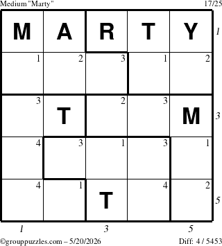 The grouppuzzles.com Medium Marty puzzle for Wednesday May 20, 2026, suitable for printing, with all 4 steps marked