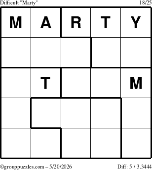 The grouppuzzles.com Difficult Marty puzzle for Wednesday May 20, 2026