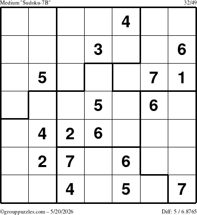 The grouppuzzles.com Medium Sudoku-7B puzzle for Wednesday May 20, 2026