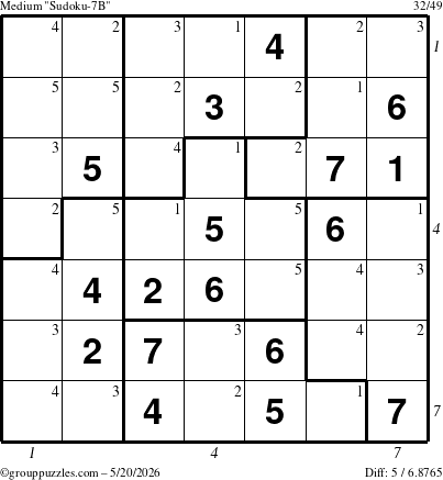 The grouppuzzles.com Medium Sudoku-7B puzzle for Wednesday May 20, 2026 with all 5 steps marked