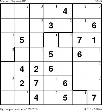 The grouppuzzles.com Medium Sudoku-7B puzzle for Wednesday May 20, 2026 with the first 3 steps marked