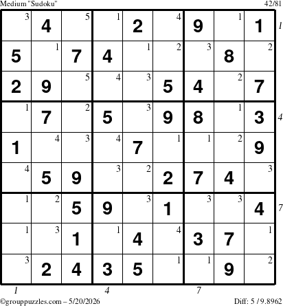 The grouppuzzles.com Medium Sudoku puzzle for Wednesday May 20, 2026 with all 5 steps marked