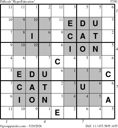 The grouppuzzles.com Difficult HyperEducation-i23 puzzle for Wednesday May 20, 2026 with all 11 steps marked