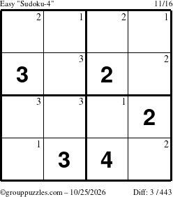 The grouppuzzles.com Easy Sudoku-4 puzzle for Sunday October 25, 2026 with the first 3 steps marked