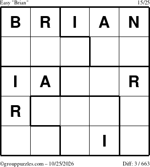 The grouppuzzles.com Easy Brian puzzle for Sunday October 25, 2026
