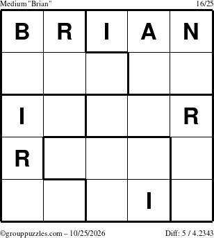 The grouppuzzles.com Medium Brian puzzle for Sunday October 25, 2026
