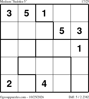 The grouppuzzles.com Medium Sudoku-5 puzzle for Sunday October 25, 2026