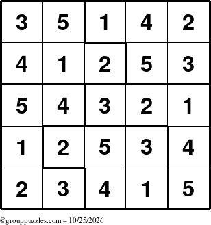 The grouppuzzles.com Answer grid for the Sudoku-5 puzzle for Sunday October 25, 2026