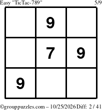 The grouppuzzles.com Easy TicTac-789 puzzle for Sunday October 25, 2026