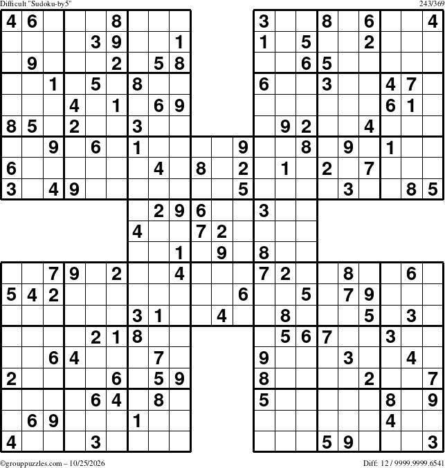 The grouppuzzles.com Difficult Sudoku-by5 puzzle for Sunday October 25, 2026