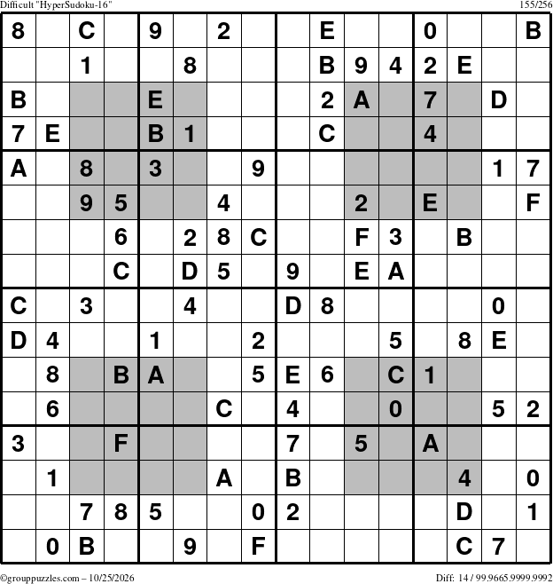 The grouppuzzles.com Difficult HyperSudoku-16 puzzle for Sunday October 25, 2026