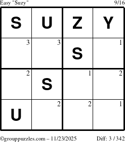 The grouppuzzles.com Easy Suzy puzzle for Sunday November 23, 2025 with the first 3 steps marked