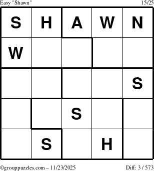 The grouppuzzles.com Easy Shawn puzzle for Sunday November 23, 2025