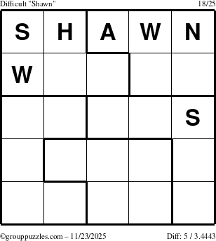 The grouppuzzles.com Difficult Shawn puzzle for Sunday November 23, 2025