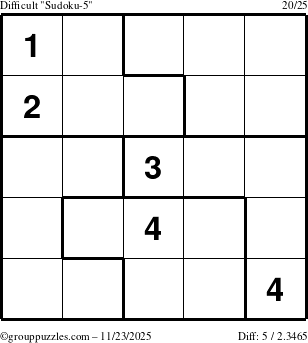 The grouppuzzles.com Difficult Sudoku-5 puzzle for Sunday November 23, 2025
