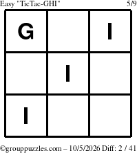 The grouppuzzles.com Easy TicTac-GHI puzzle for Monday October 5, 2026