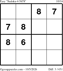 The grouppuzzles.com Easy Sudoku-4-5678 puzzle for Monday October 5, 2026