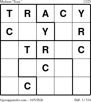 The grouppuzzles.com Medium Tracy puzzle for Monday October 5, 2026