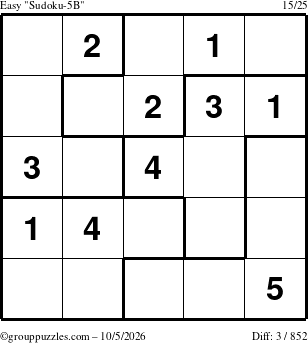 The grouppuzzles.com Easy Sudoku-5B puzzle for Monday October 5, 2026