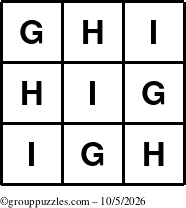 The grouppuzzles.com Answer grid for the TicTac-GHI puzzle for Monday October 5, 2026