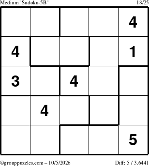 The grouppuzzles.com Medium Sudoku-5B puzzle for Monday October 5, 2026
