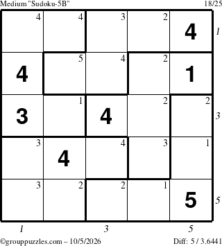 The grouppuzzles.com Medium Sudoku-5B puzzle for Monday October 5, 2026 with all 5 steps marked