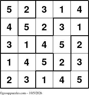 The grouppuzzles.com Answer grid for the Sudoku-5B puzzle for Monday October 5, 2026