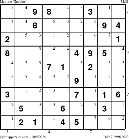 The grouppuzzles.com Medium Sudoku puzzle for Monday October 5, 2026 with all 7 steps marked
