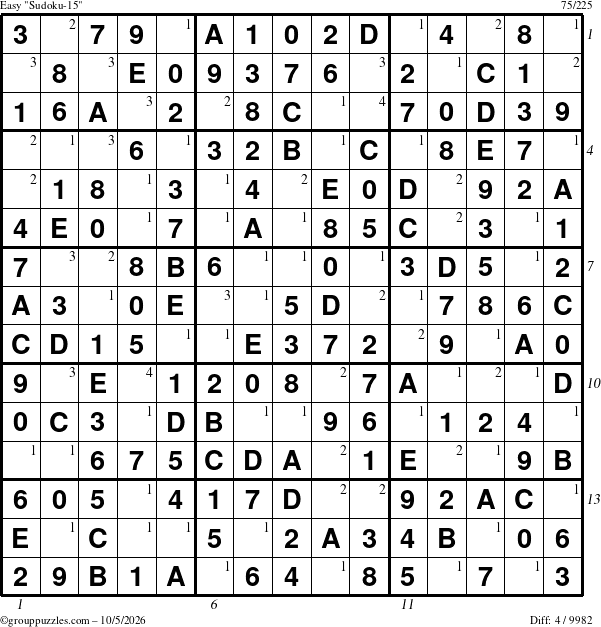 The grouppuzzles.com Easy Sudoku-15 puzzle for Monday October 5, 2026 with all 4 steps marked