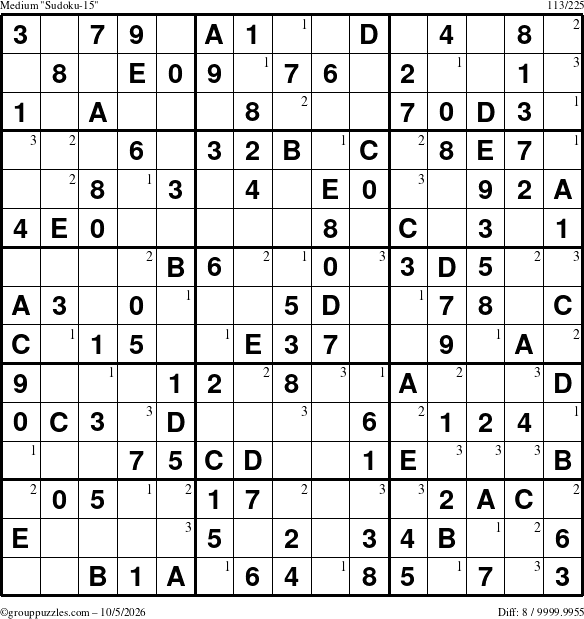 The grouppuzzles.com Medium Sudoku-15 puzzle for Monday October 5, 2026 with the first 3 steps marked