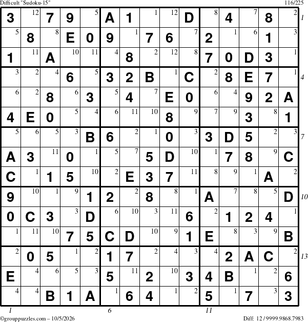 The grouppuzzles.com Difficult Sudoku-15 puzzle for Monday October 5, 2026 with all 12 steps marked