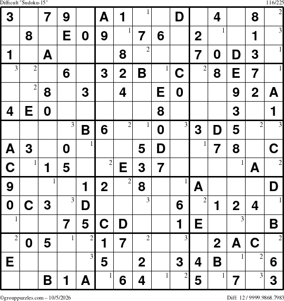 The grouppuzzles.com Difficult Sudoku-15 puzzle for Monday October 5, 2026 with the first 3 steps marked