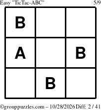 The grouppuzzles.com Easy TicTac-ABC puzzle for Wednesday October 28, 2026
