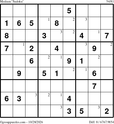 The grouppuzzles.com Medium Sudoku puzzle for Wednesday October 28, 2026 with the first 3 steps marked
