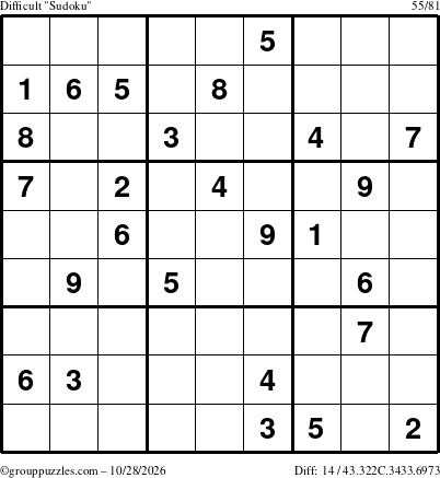 The grouppuzzles.com Difficult Sudoku puzzle for Wednesday October 28, 2026